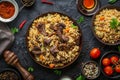 Set of Pilau or Pilaf on Dark Background Top View