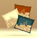 Set Pillows with abstract shells yellow brown dark blue colors