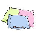 Set of pillows. Large and small object. Cartoon flat illustration. Soft colored cushions in blue and pink