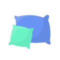 Set of pillows. Large and small object. Cartoon flat illustration. Soft colored cushions in blue and green