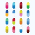 Set of Pills, Capsules Colourful Vector Illustration. on White