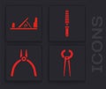 Set Pincers and pliers, Wood plane tool, Chisel tool for wood and Pliers tool icon. Vector