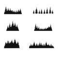 Set of pine trees forest silhouette isolated on white background. Hand drawn vector Royalty Free Stock Photo