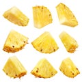 Set of pineapple chunks or pineapple slices isolated on white Royalty Free Stock Photo