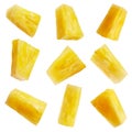 Set of pineapple chunks or pineapple slices isolated on white Royalty Free Stock Photo