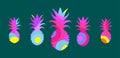 Set Of Pineapples. Bright Multi-colored Pineapples In The Style Of Pop-art And Memphis. Vector