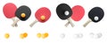 Set with ping pong rackets and balls on white background, top view. Banner design Royalty Free Stock Photo
