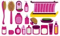 Set of pink bathtub elements for bathroom interior illustration Royalty Free Stock Photo