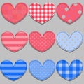 Set of pink and blue hearts made of cloth Royalty Free Stock Photo