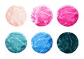 Set of pink and blue watercolor circles on white Royalty Free Stock Photo