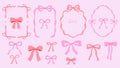 A set of pink bows and frames in two shades. Vector graphics. Royalty Free Stock Photo