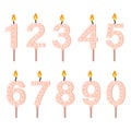 A set of pink cartoon style birthday candles in form of numbers. Royalty Free Stock Photo