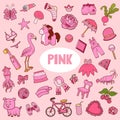 Set of pink color objects. Visual dictionary for children about the basic colors Royalty Free Stock Photo