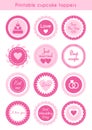 Set of pink cupcake toppers, labels for wedding Royalty Free Stock Photo