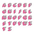 Set of pink cute english alphabet capital letters in style polka lol doll surprise on white background Royalty Free Stock Photo