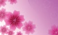 Set of pink flowers on background with music lines