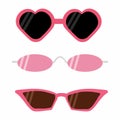 A set of pink framed sunglasses with black and dark lenses. Vector illustration in flat style