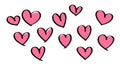Set of pink hearts icons. Hand drawn line art effect, Happy Valentine\'s day card or banner or letter template Royalty Free Stock Photo
