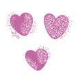 Set of pink hearts vector illustration, lace heart with ornament and pattern of flowers and leaves, suitable for the