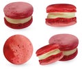 Set pink macaroon on white backround. 3d realistic almond cookies. Vector illustrations.