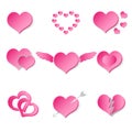 Set of pink paper style valentine hearth love symbols eps10