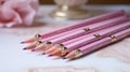 A set of pink pencils in different shades. Expensive brand of pencils. Royalty Free Stock Photo