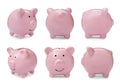 Set with pink piggy bank from different views Royalty Free Stock Photo