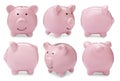 Set with pink piggy bank on background Royalty Free Stock Photo