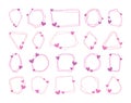 Set pink polygonal geometric frames. Line design elements. Decorative lines borders with hearts, festive decoration Royalty Free Stock Photo