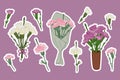 Set of pink and purple carnation flar stickers