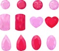 Set of pink and red jewels. Colorful gemstones. Rubies on white