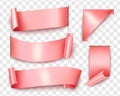 Set of pink ribbon banners. Collection of scroll elements. Vector illustration. Royalty Free Stock Photo