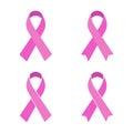 Set of pink ribbon isolated on white background. Vector illustration. Royalty Free Stock Photo