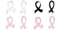 Set of pink ribbons and silhouettes fighting breast cancer print for textile design, paper. raster copy