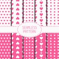 Set of pink romantic geometric seamless pattern