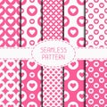 Set of pink romantic geometric seamless pattern