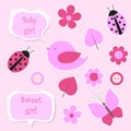 Set of pink scrapbook elements for baby girl Royalty Free Stock Photo
