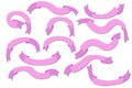 Set Of Pink Silhouette Flat Ribbons Isolated On White Background. Ribbon Banner Vector Illustration. Hand Drawn Lace.