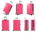 Set of Pink travel suitcase travel concept minimal style 3d render on white Royalty Free Stock Photo