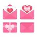 Set of pink valentine romantic envelopes.