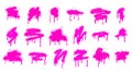 Set of pink-violet ink stains painted with aerosol spray with drops and smudges. Collection of graffiti, street art