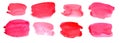 Watercolor brush strokes in red and pink isolated set for your design template on white background for text.set of pink watercolor Royalty Free Stock Photo