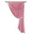 Elegant pink and white striped curtains draped on a rod with finials Royalty Free Stock Photo