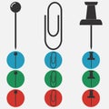 Set of pins and clips. Stationery. Accessories for office and study. Vector.