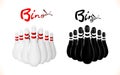 Set Pins, skittles for Bowling. Black and white. Illustration vector equipment for leisure activity and sport Royalty Free Stock Photo