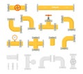 Set of pipelines. Isolated yellow elements of the pipeline. Gas and oil industry. Vector illustration in flat style. Royalty Free Stock Photo