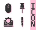 Set Pipette, Computer mouse, Laptop and gear and Push pin icon. Vector Royalty Free Stock Photo