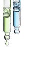 Set pipette serum blue drop with clear liquid niacinamide, hyaluronic on a white isolated background