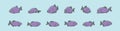 Set of piranha cartoon icon design template with various models. vector illustration isolated on blue background Royalty Free Stock Photo