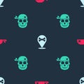 Set Pirate bandana for head, Location pirate and Skull on seamless pattern. Vector